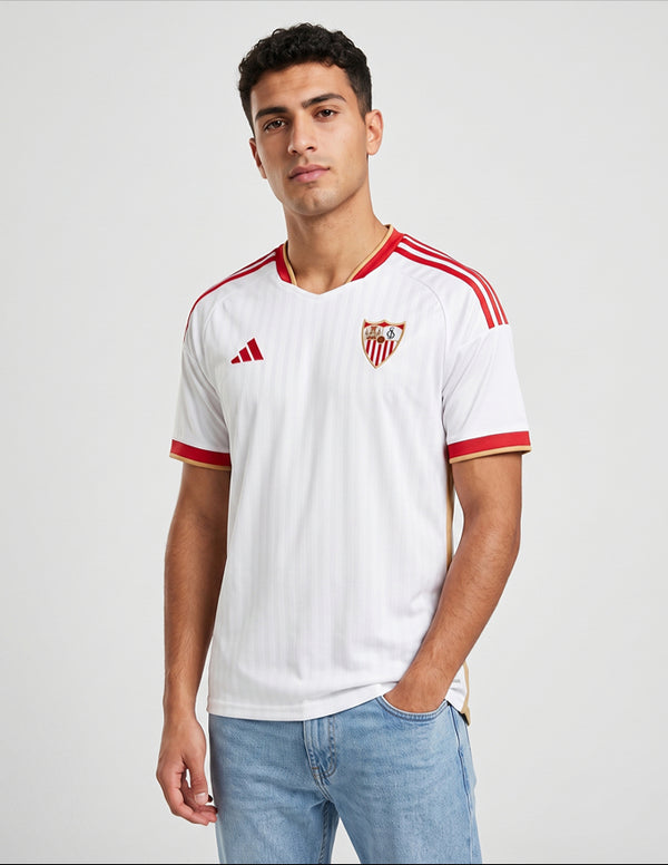 Maglia Siviglia Sevilla Home 2026/2027 Adidas bianca indossata a figura intera