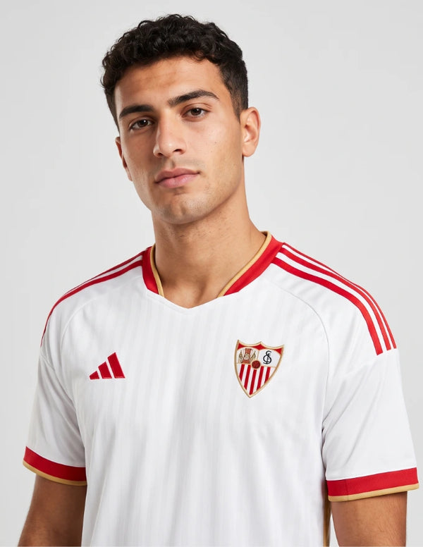 Maglia Siviglia Sevilla Home 2026/2027 Adidas bianca con dettagli rossi e oro e stemma bianco-rosso