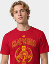 Maglia Spagna Campioni del Mondo 2026 adidas rossa con scritta Campeones e coppa del mondo