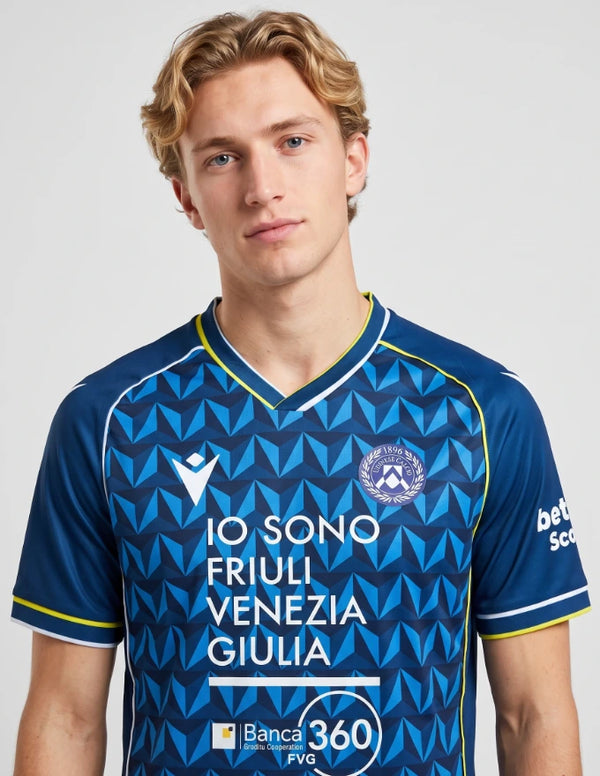 Udinese Maglia Away 2026/2027 Macron stemma e sponsor Banca 360 FVG – dettaglio