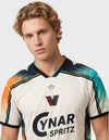 Dettaglio maglia Venezia Away 2026/2027 Nocta tridente sul petto e logo Cynar Spritz